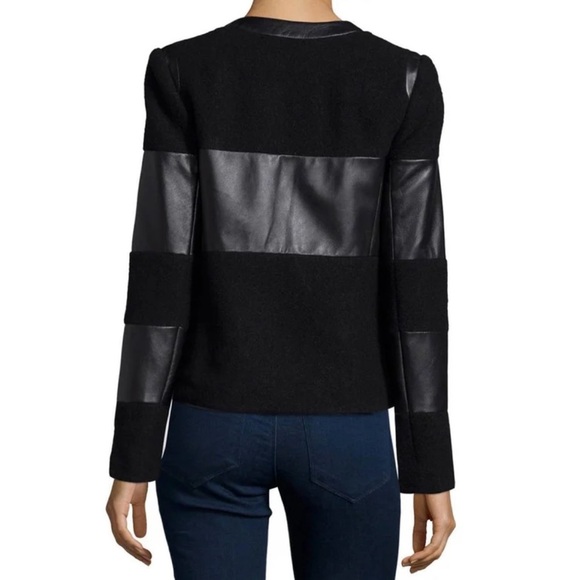 NWOT L’Agence Women’s Harper Leather and Wool Contrast Blazer in Black Size 2 - Picture 3 of 16